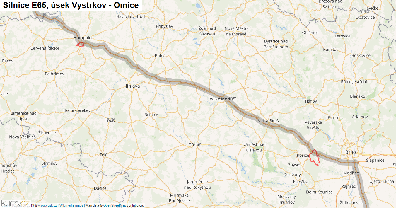 Úsek Vystrkov - Omice, Silnice E65 - Mapa