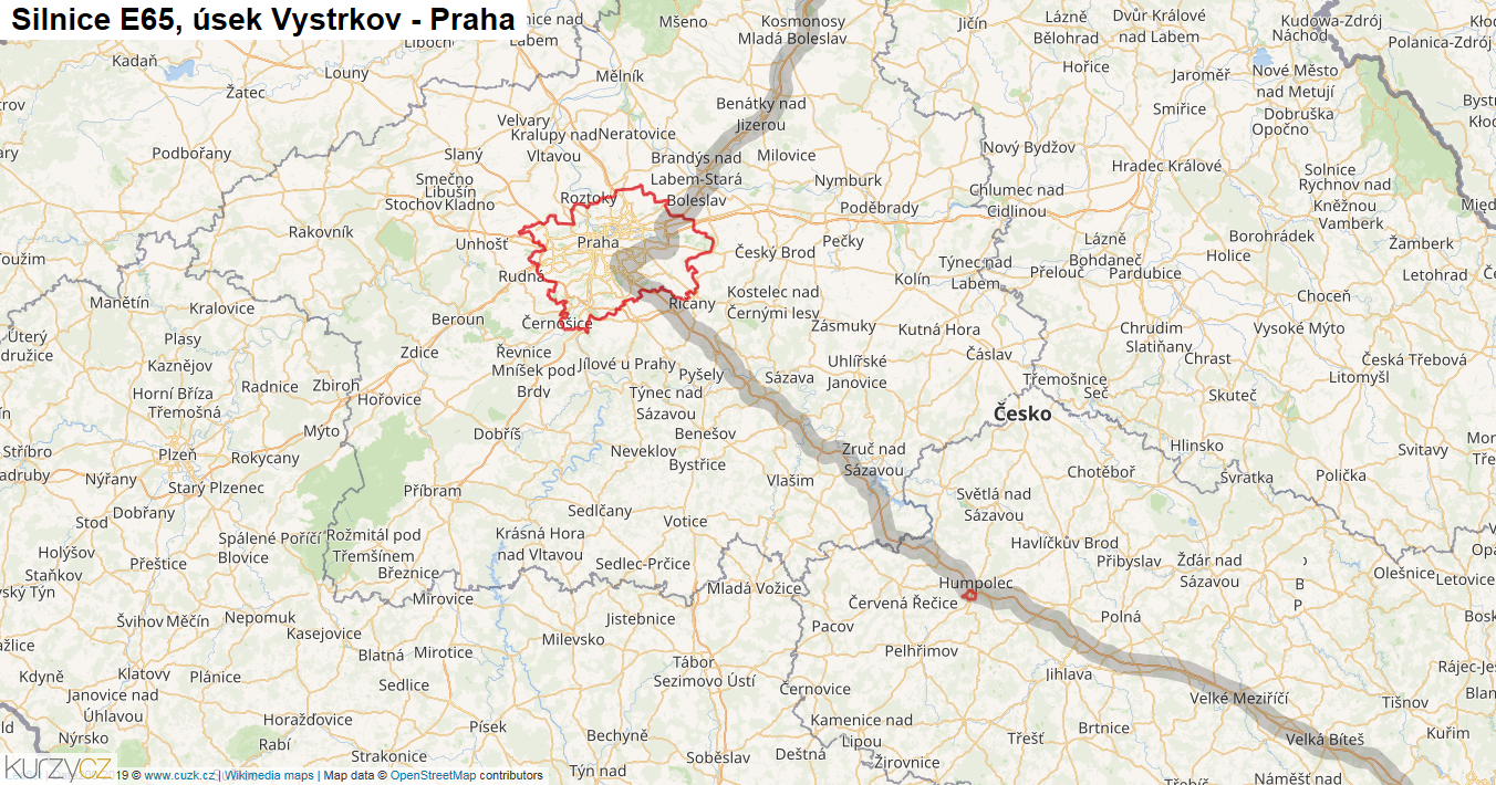 Úsek Vystrkov - Praha, Silnice E65 - Mapa