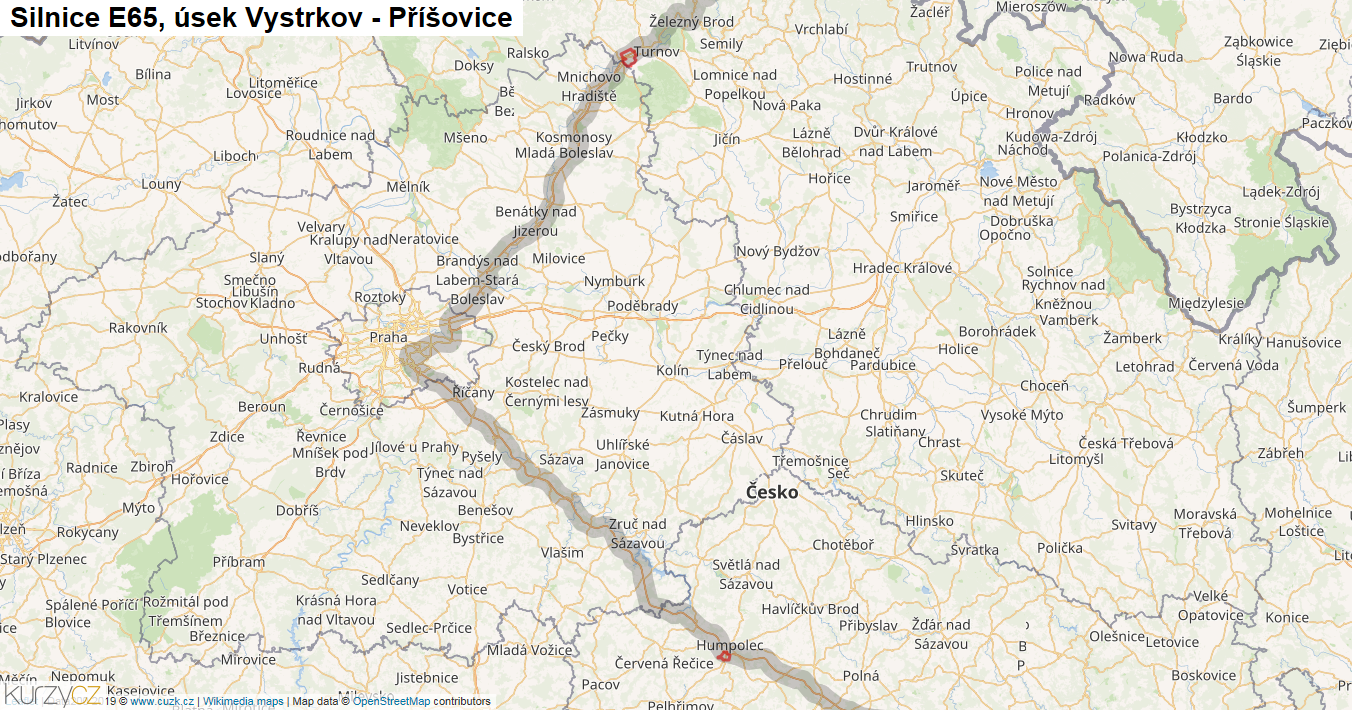 Úsek Vystrkov - Příšovice, Silnice E65 - Mapa