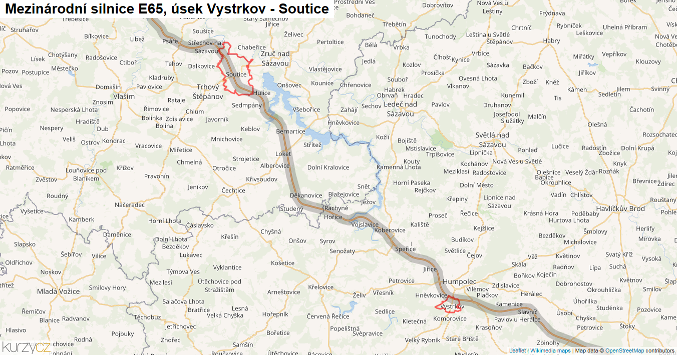 Úsek Vystrkov - Soutice, Silnice E65 - Mapa