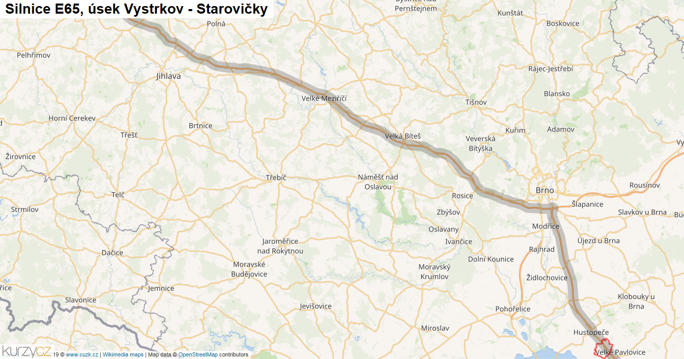 Úsek Vystrkov - Starovičky, Silnice E65 - Mapa