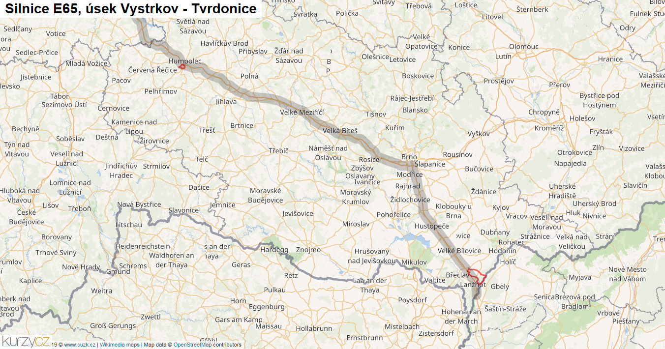 Úsek Vystrkov - Tvrdonice, Silnice E65 - Mapa