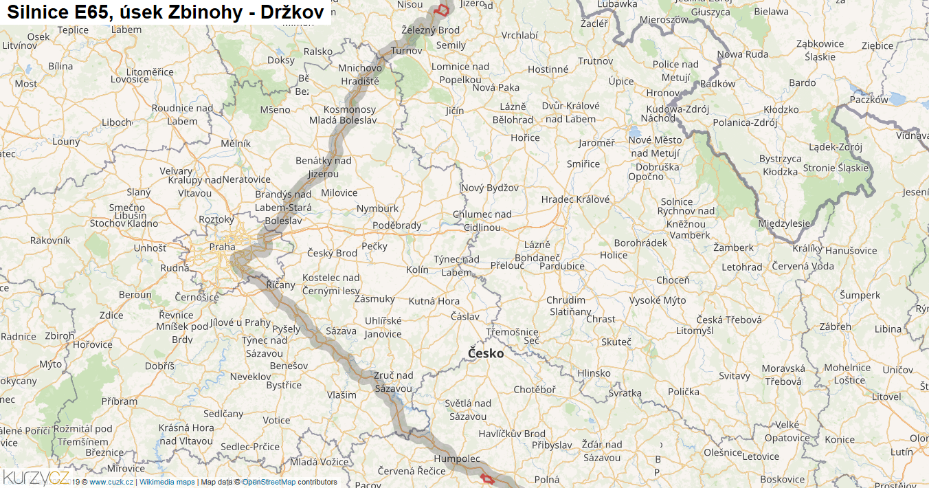 Úsek Zbinohy - Držkov, Silnice E65 - Mapa