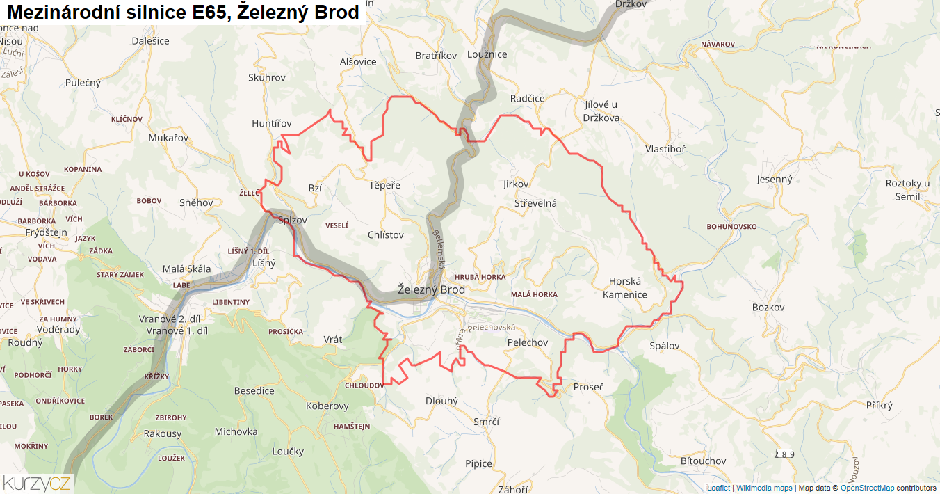 Železný Brod, Silnice E65 - Mapa