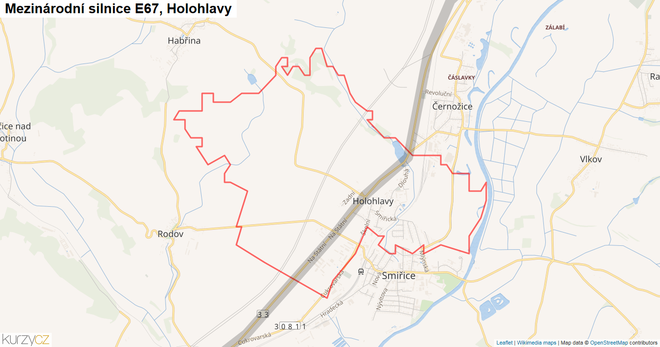 Holohlavy, Silnice E67 - Mapa