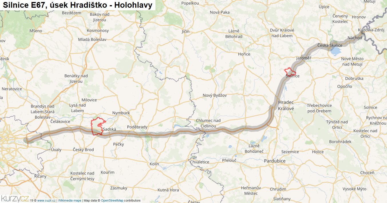Úsek Hradištko - Holohlavy, Silnice E67 - Mapa