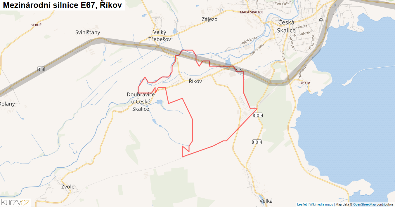 Říkov, Silnice E67 - Mapa
