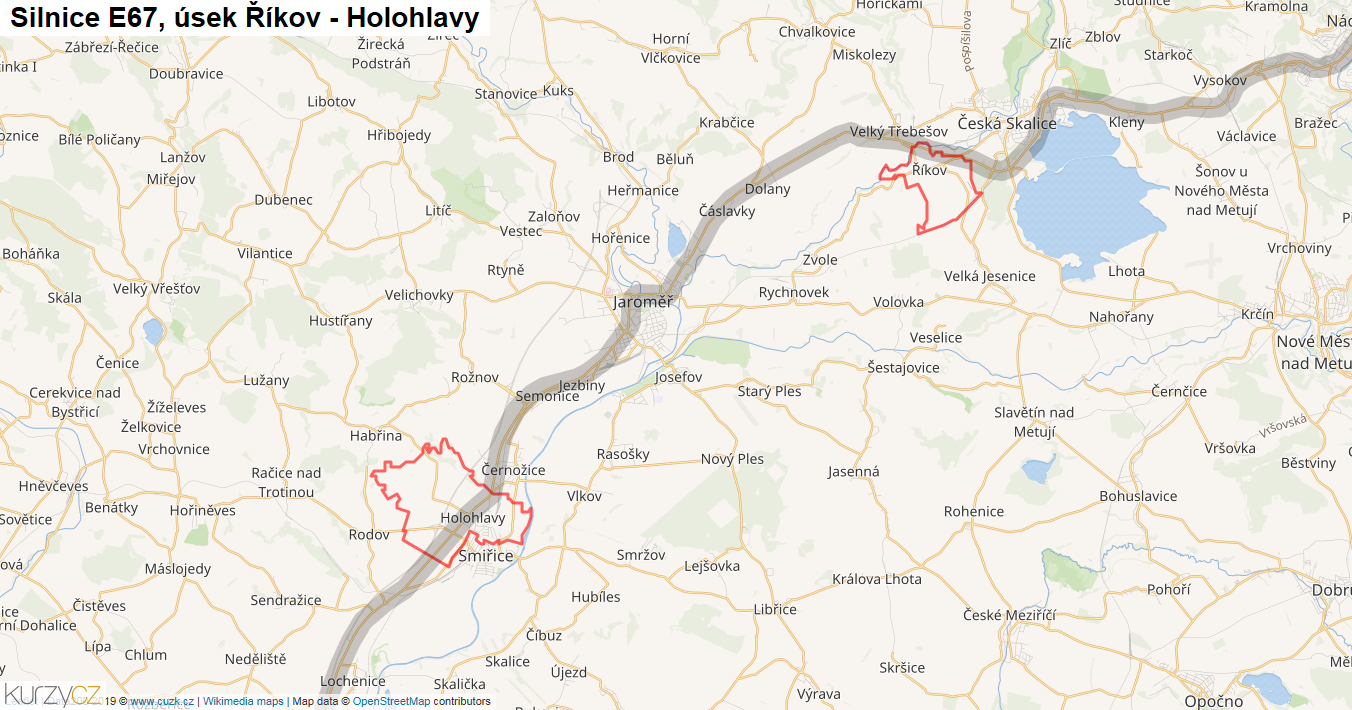 Úsek Říkov - Holohlavy, Silnice E67 - Mapa