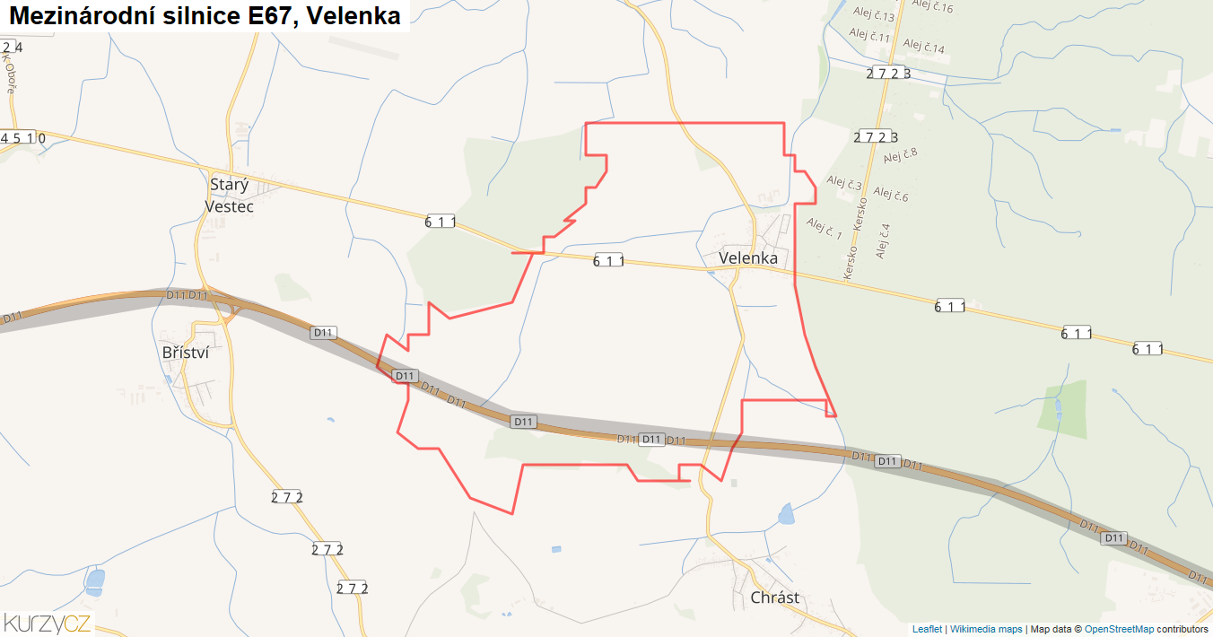 Velenka, Silnice E67 - Mapa