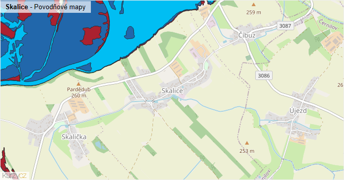 Skalice - záplavové mapy stoleté vody