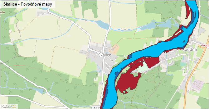 Skalice - záplavové mapy stoleté vody