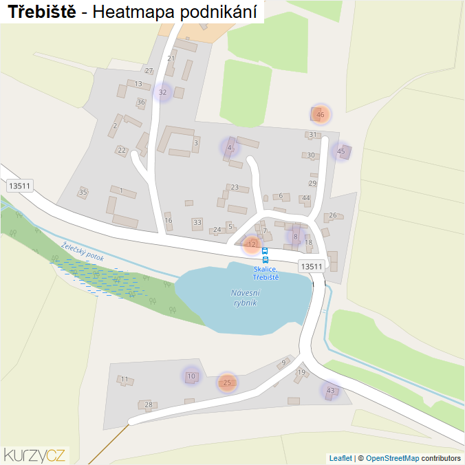 Mapa Třebiště - Firmy v části obce.