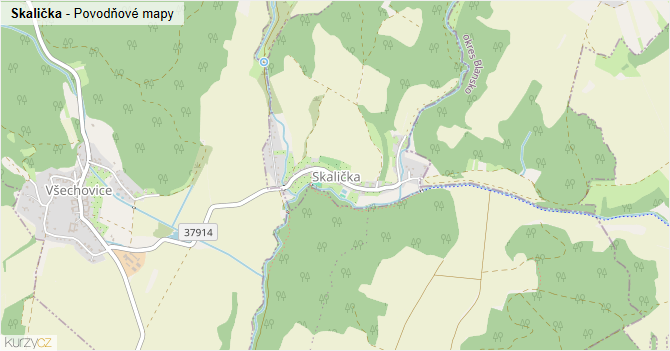 Skalička - záplavové mapy stoleté vody