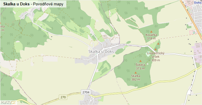 Skalka u Doks - záplavové mapy stoleté vody
