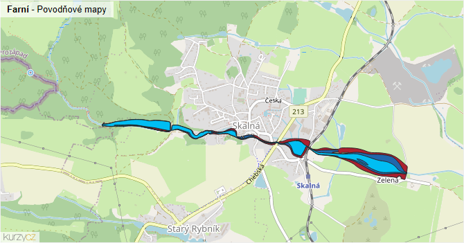 Farní - záplavové mapy stoleté vody