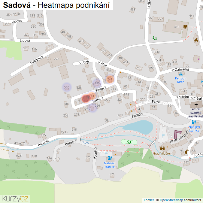Mapa Sadová - Firmy v ulici.