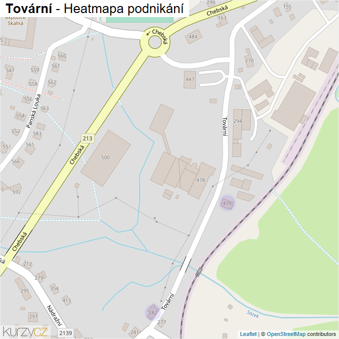 Mapa Tovární - Firmy v ulici.