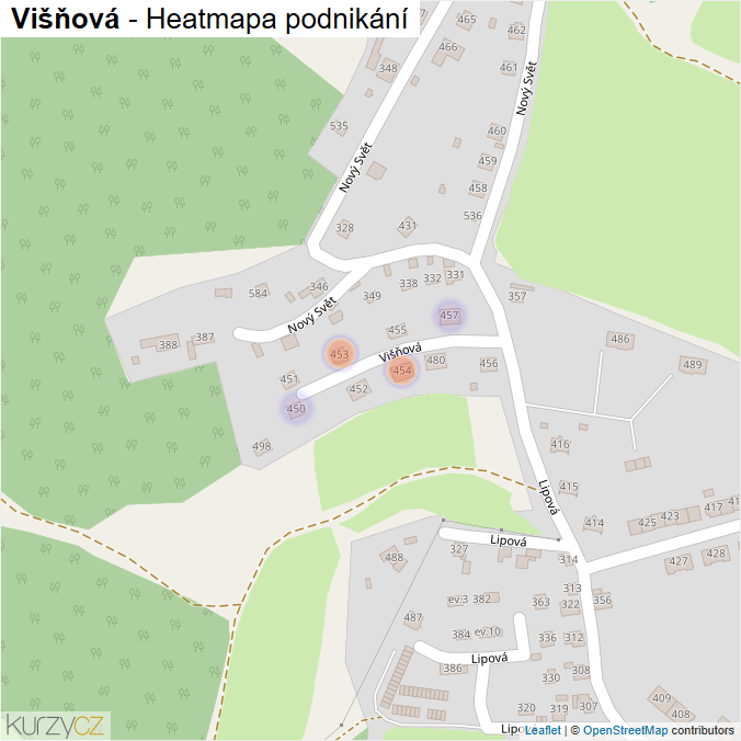 Mapa Višňová - Firmy v ulici.