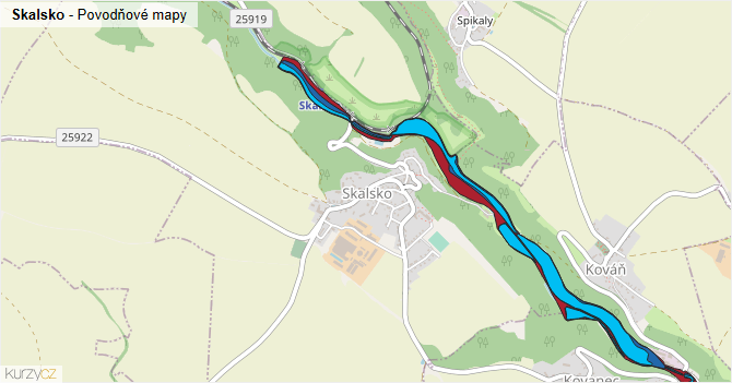 Skalsko - záplavové mapy stoleté vody