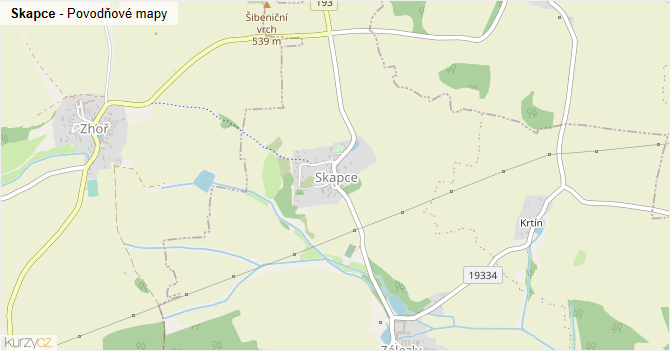 Skapce - záplavové mapy stoleté vody