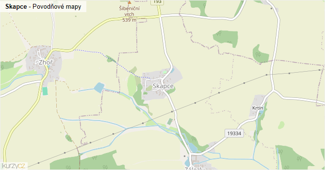 Skapce - záplavové mapy stoleté vody