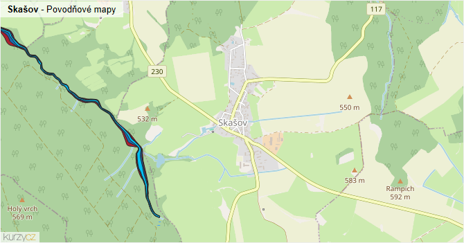 Skašov - záplavové mapy stoleté vody