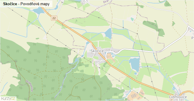 Skočice - záplavové mapy stoleté vody