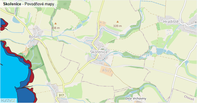 Skořenice - záplavové mapy stoleté vody