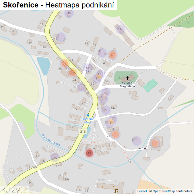Mapa Skořenice - Firmy v části obce.