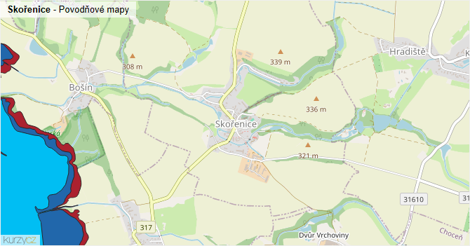 Skořenice - záplavové mapy stoleté vody