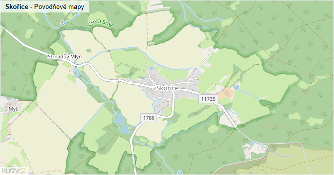 Skořice - záplavové mapy stoleté vody