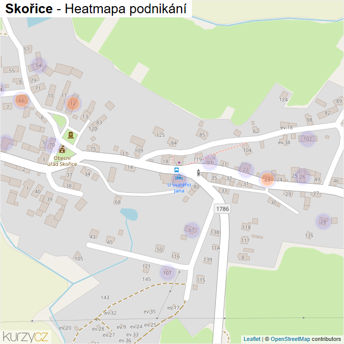 Mapa Skořice - Firmy v části obce.