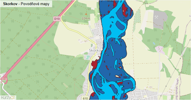 Skorkov - záplavové mapy stoleté vody