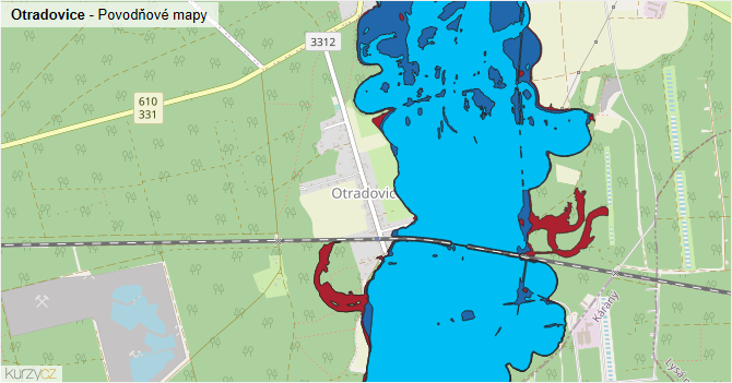 Otradovice - záplavové mapy stoleté vody