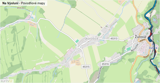 Na Výsluní - záplavové mapy stoleté vody