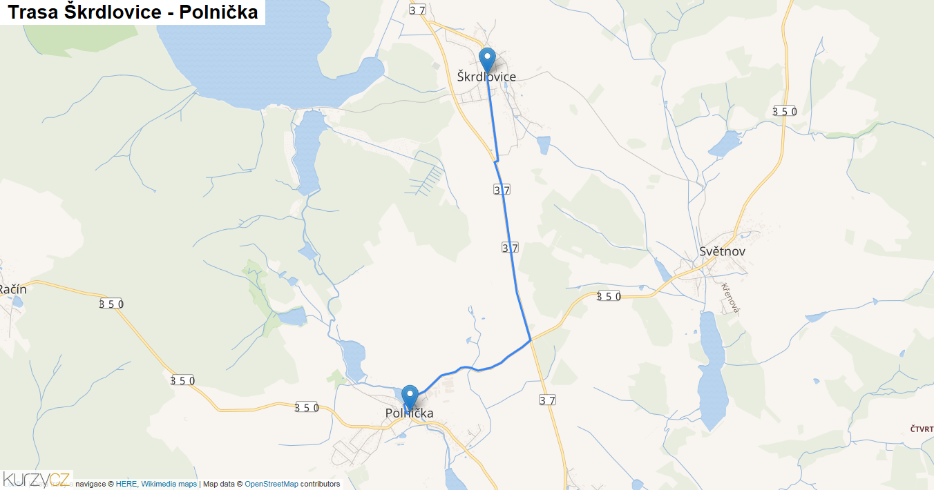 Škrdlovice-Polnička, mapa trasy