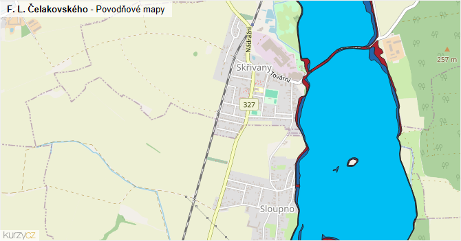 F. L. Čelakovského - záplavové mapy stoleté vody
