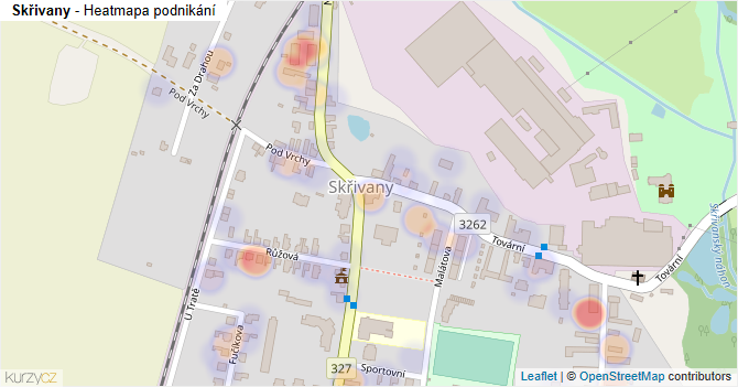 Skřivany - mapa podnikání