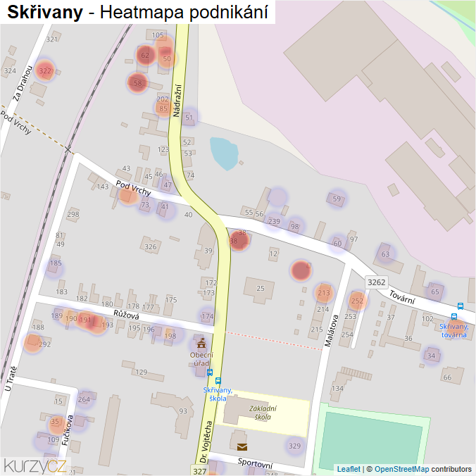 Mapa Skřivany - Firmy v části obce.