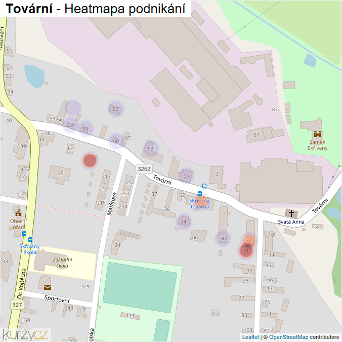 Mapa Tovární - Firmy v ulici.