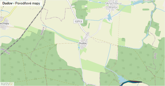 Dudov - záplavové mapy stoleté vody