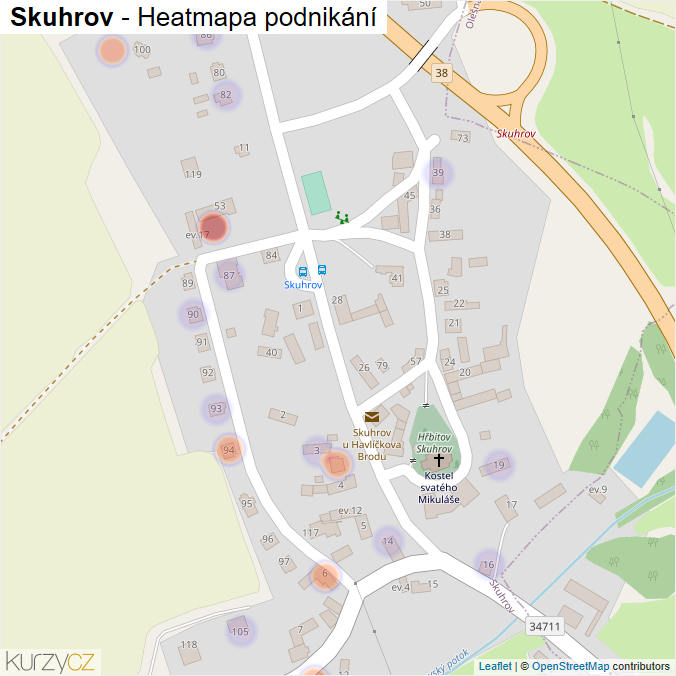 Mapa Skuhrov - Firmy v části obce.