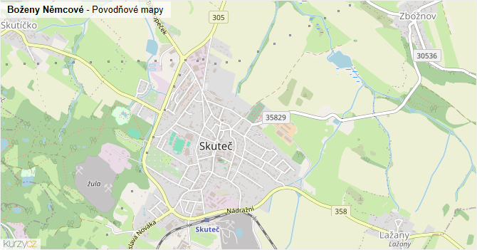 Boženy Němcové - záplavové mapy stoleté vody