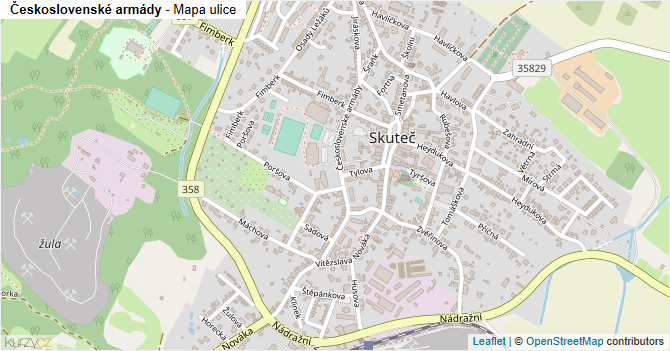 Československé armády - mapa ulice