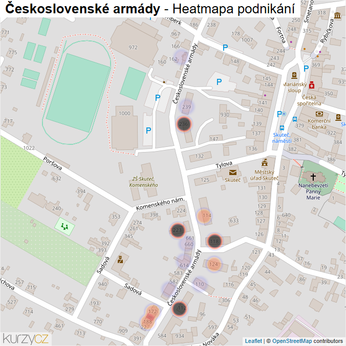 Mapa Československé armády - Firmy v ulici.