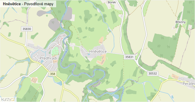 Hněvětice - záplavové mapy stoleté vody