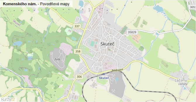 Komenského nám. - záplavové mapy stoleté vody