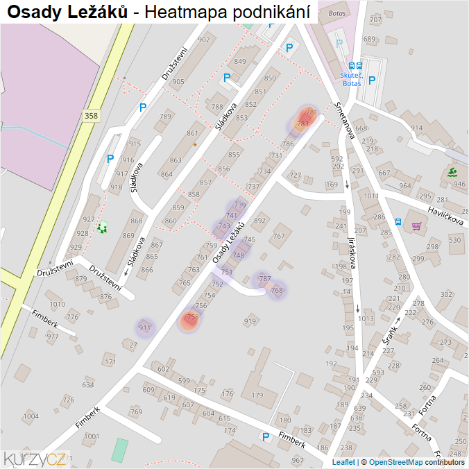 Mapa Osady Ležáků - Firmy v ulici.
