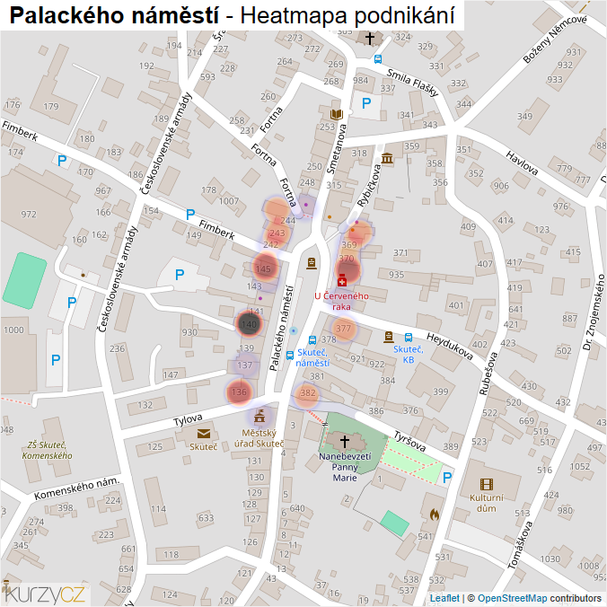 Mapa Palackého náměstí - Firmy v ulici.