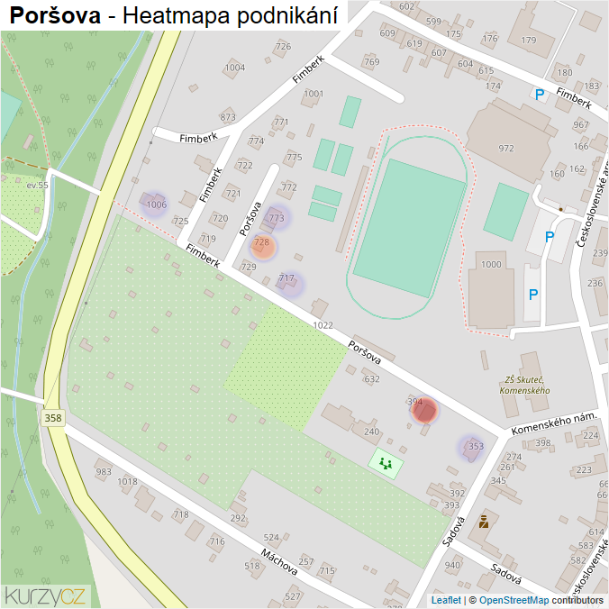 Mapa Poršova - Firmy v ulici.